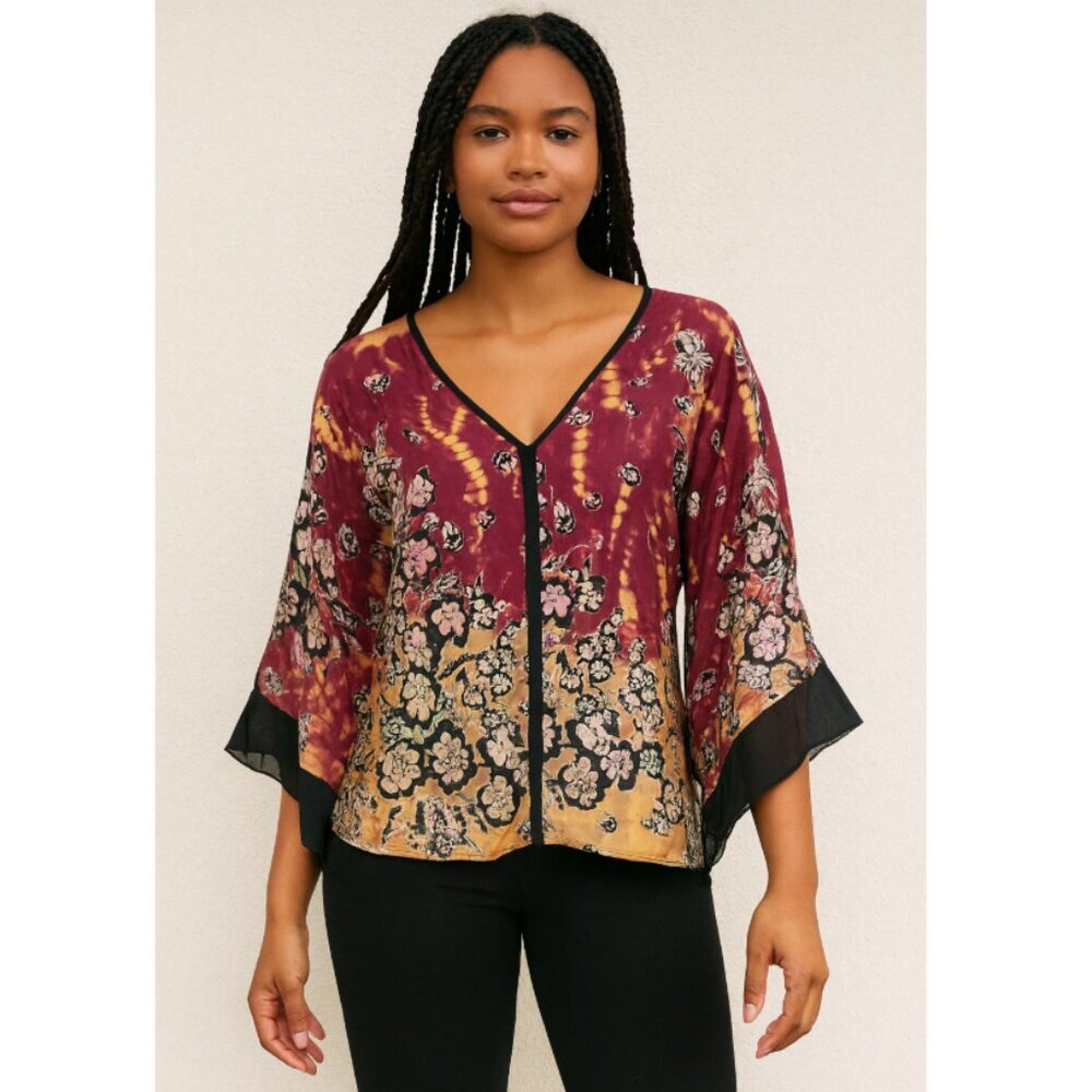 Citron Santa Monica Floral Burnout Top Size Large Petite EUC